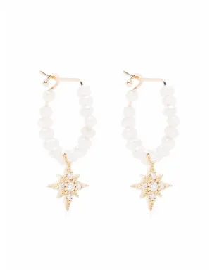 Mizuki 14K イエローゴールド ダイヤモンド スター パール フープピアス - サムネイル1