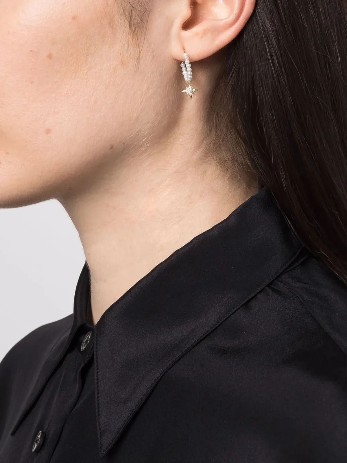 Mizuki 14K イエローゴールド ダイヤモンド スター パール フープピアス - 画像2
