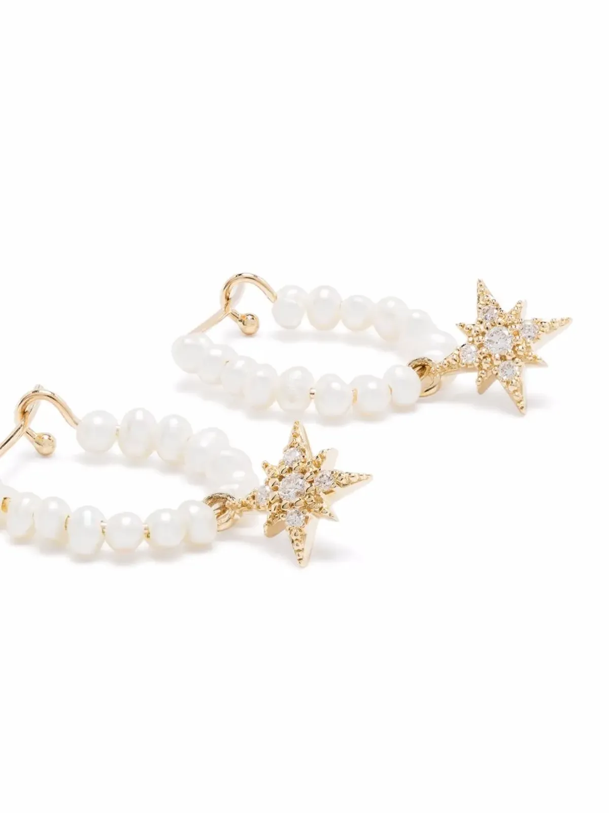 Mizuki 14K イエローゴールド ダイヤモンド スター パール フープピアス - 画像3