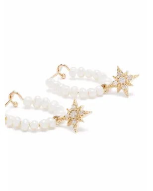 Mizuki 14K イエローゴールド ダイヤモンド スター パール フープピアス - サムネイル3