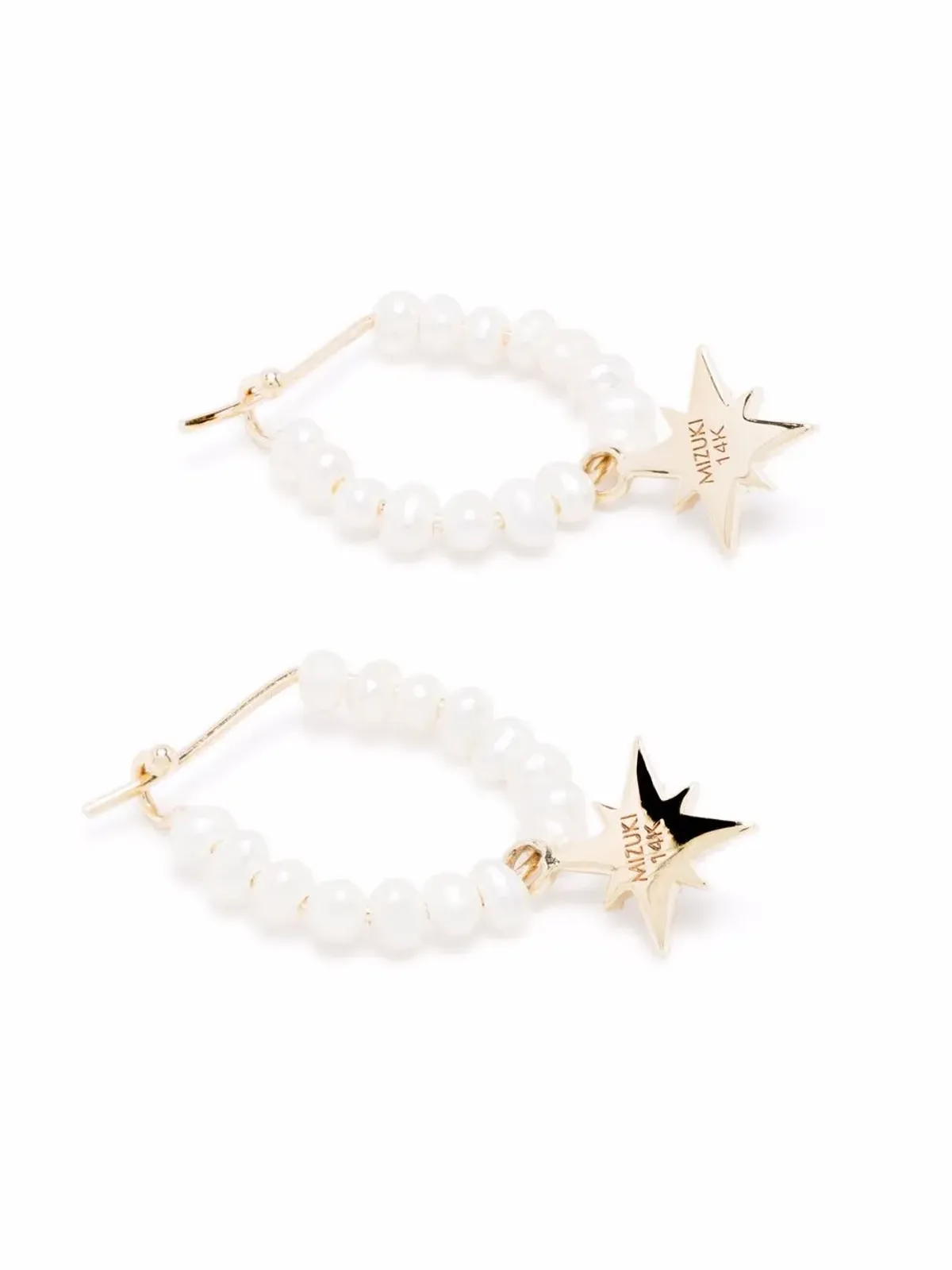 Mizuki 14K イエローゴールド ダイヤモンド スター パール フープピアス - 画像4