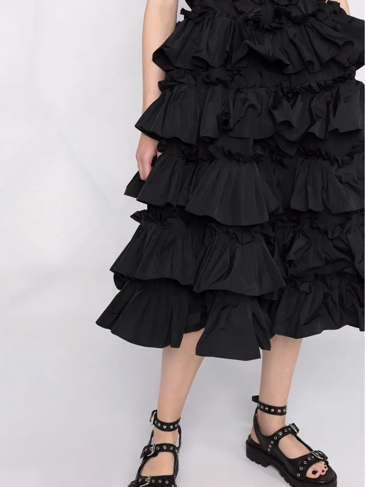 RED Valentino フリル付きフレアドレス ブラック - 画像5