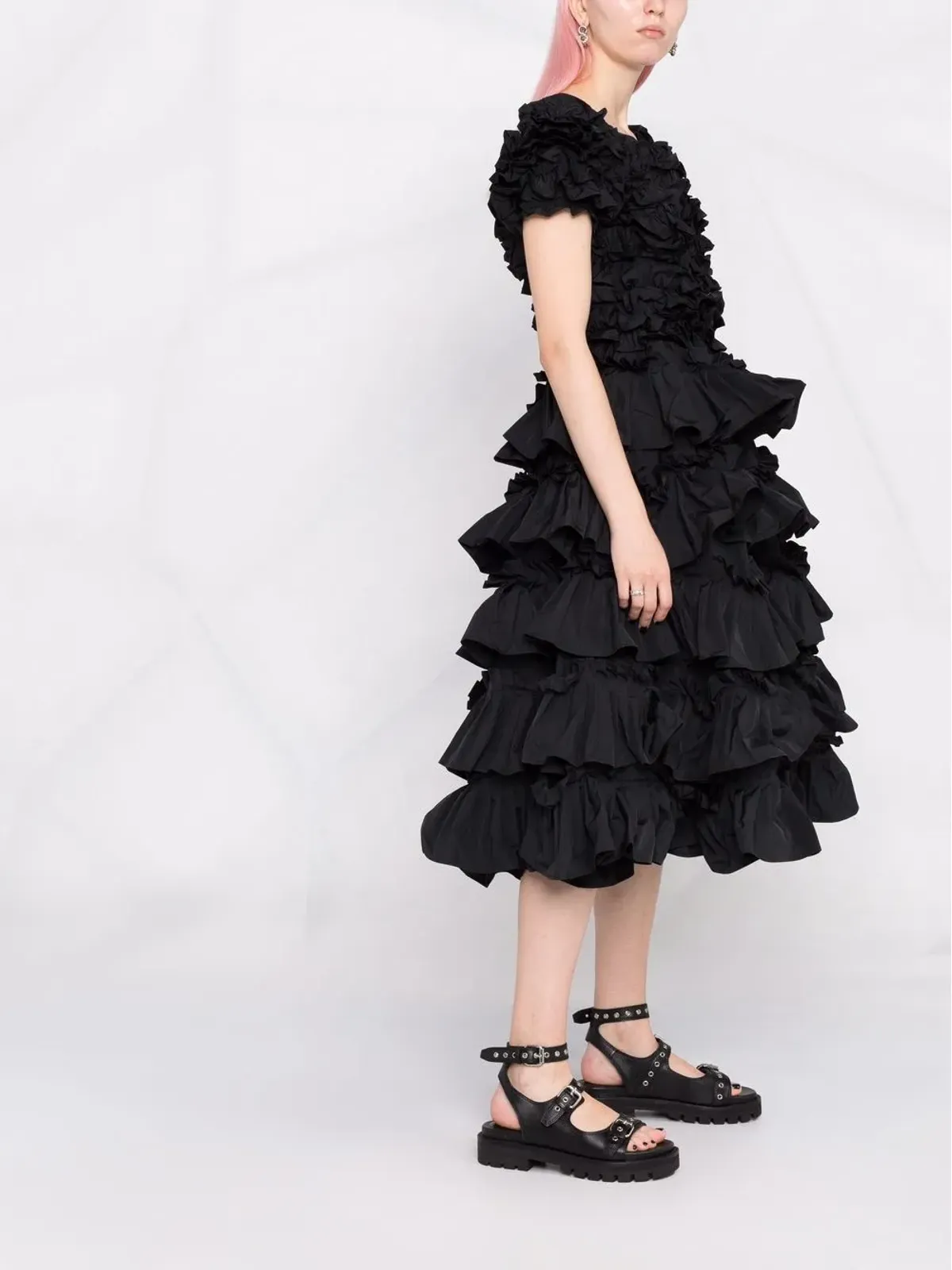 RED Valentino フリル付きフレアドレス ブラック - 画像4