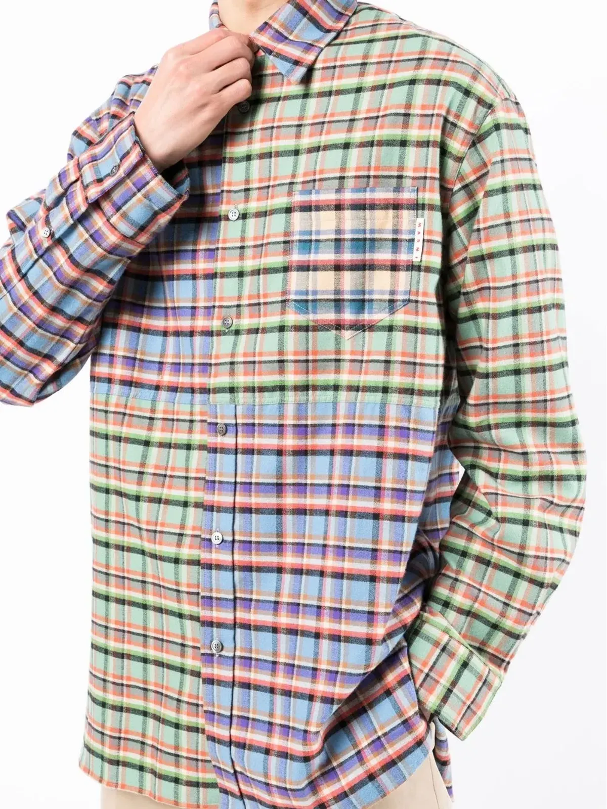 Marni パッチワーク チェック柄 オーバーサイズ シャツ - ブルー - 画像5