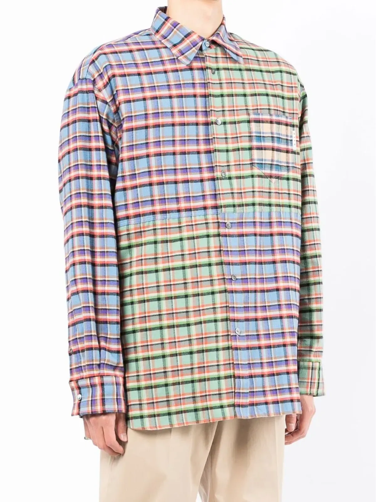 Marni パッチワーク チェック柄 オーバーサイズ シャツ - ブルー - 画像3