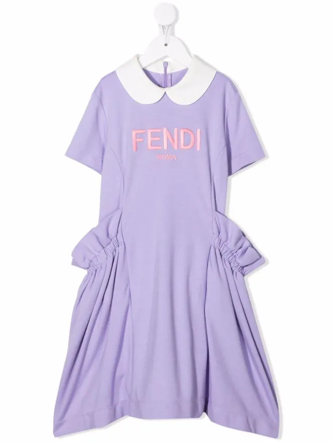 Fendi Kids Fendi Kids ロゴプリント・フリルディテール ドレス パープルの商品画像