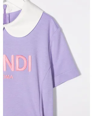 Fendi Kids ロゴプリント・フリルディテール ドレス パープル - サムネイル3
