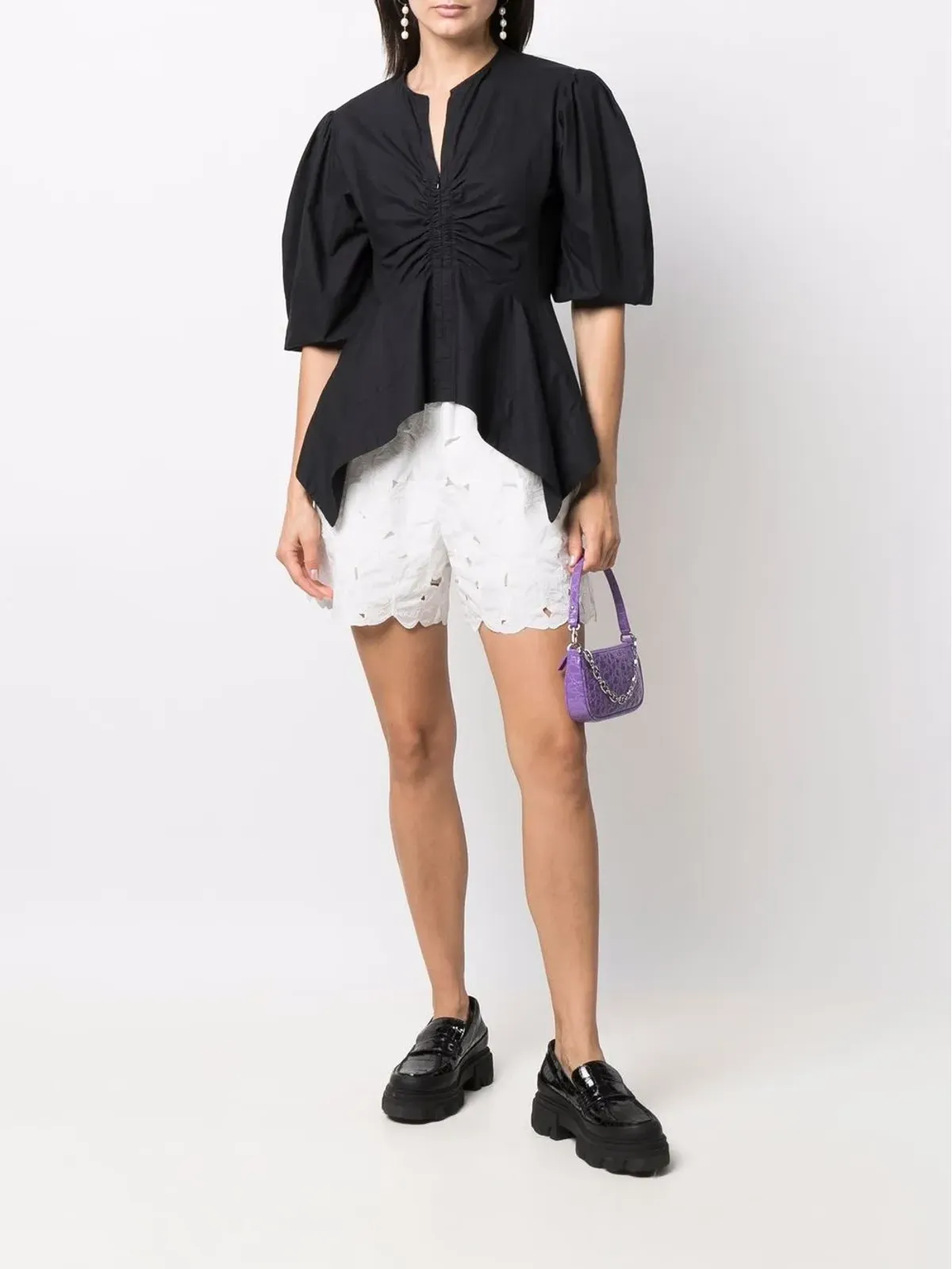 RED Valentino 蝶のカットアウト・タフタショーツ ホワイト - 画像2