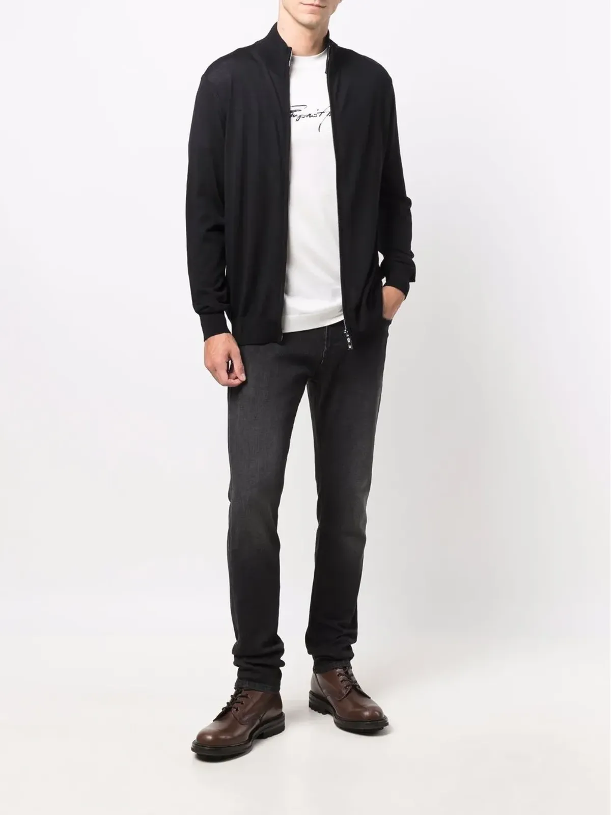 Emporio Armani ジップアップ ヴァージンウール カーディガン - 画像2