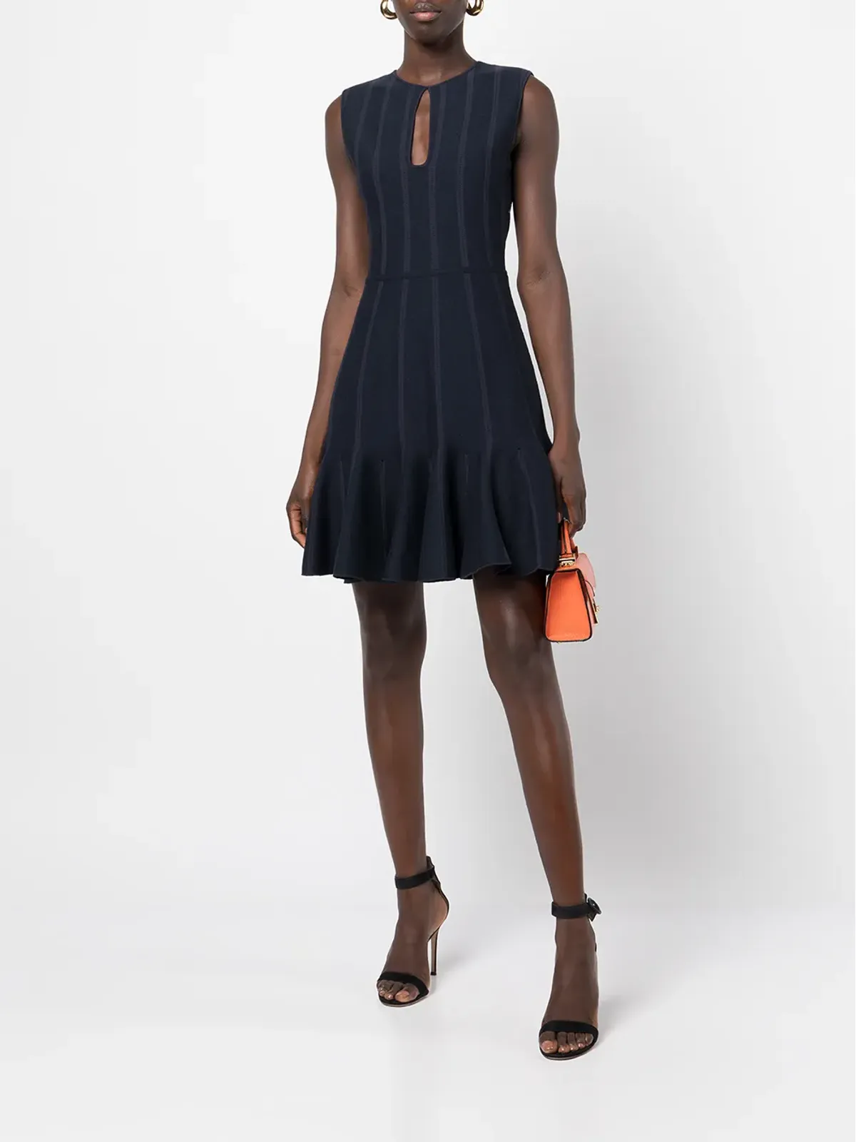Giambattista Valli ネイビー縦ストライプのフレアドレス - 画像2