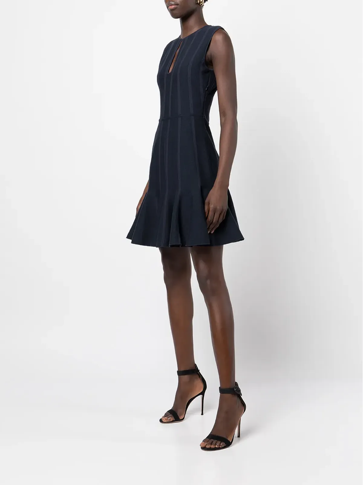 Giambattista Valli ネイビー縦ストライプのフレアドレス - 画像3