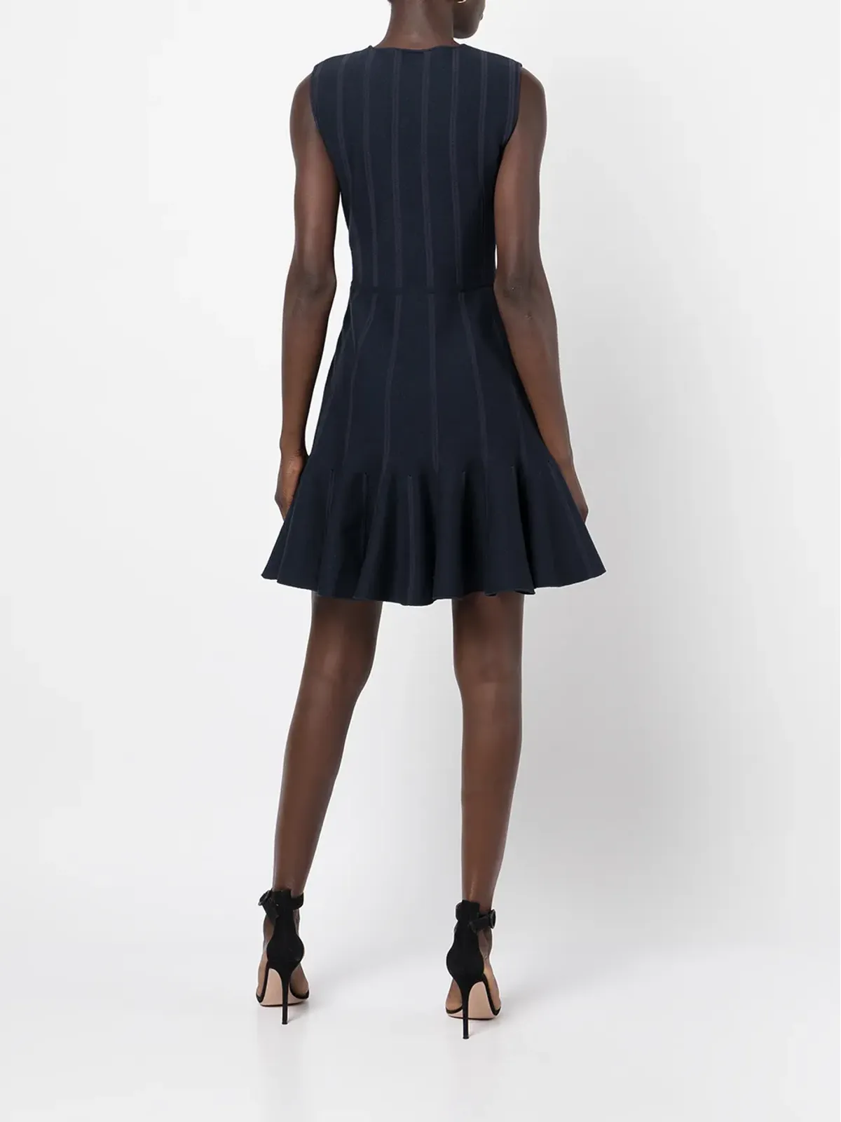 Giambattista Valli ネイビー縦ストライプのフレアドレス - 画像4