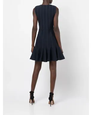 Giambattista Valli ネイビー縦ストライプのフレアドレス - サムネイル4