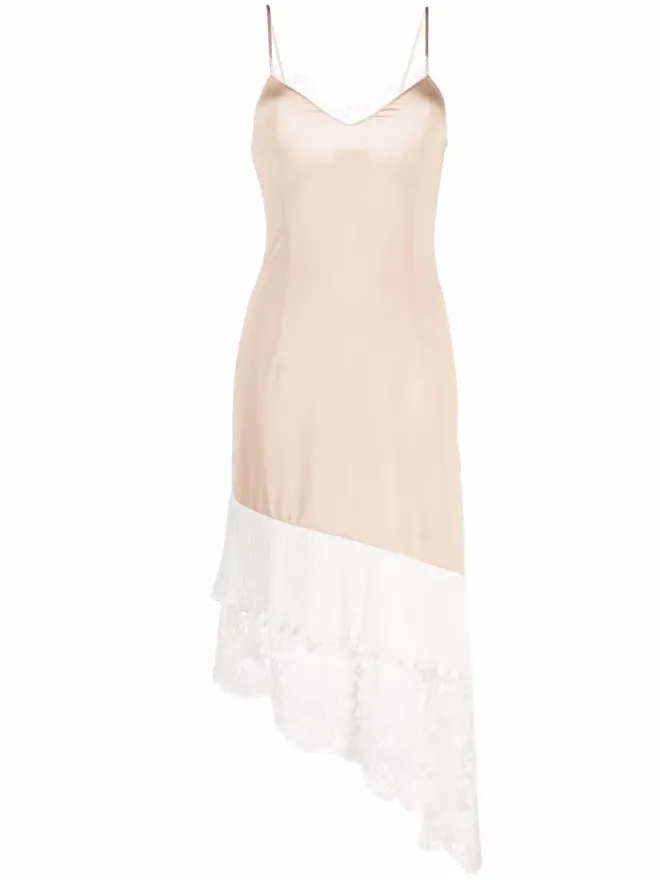 VETEMENTS VETEMENTS lace-panelled asymmetric slip dress - Neutralsの商品画像