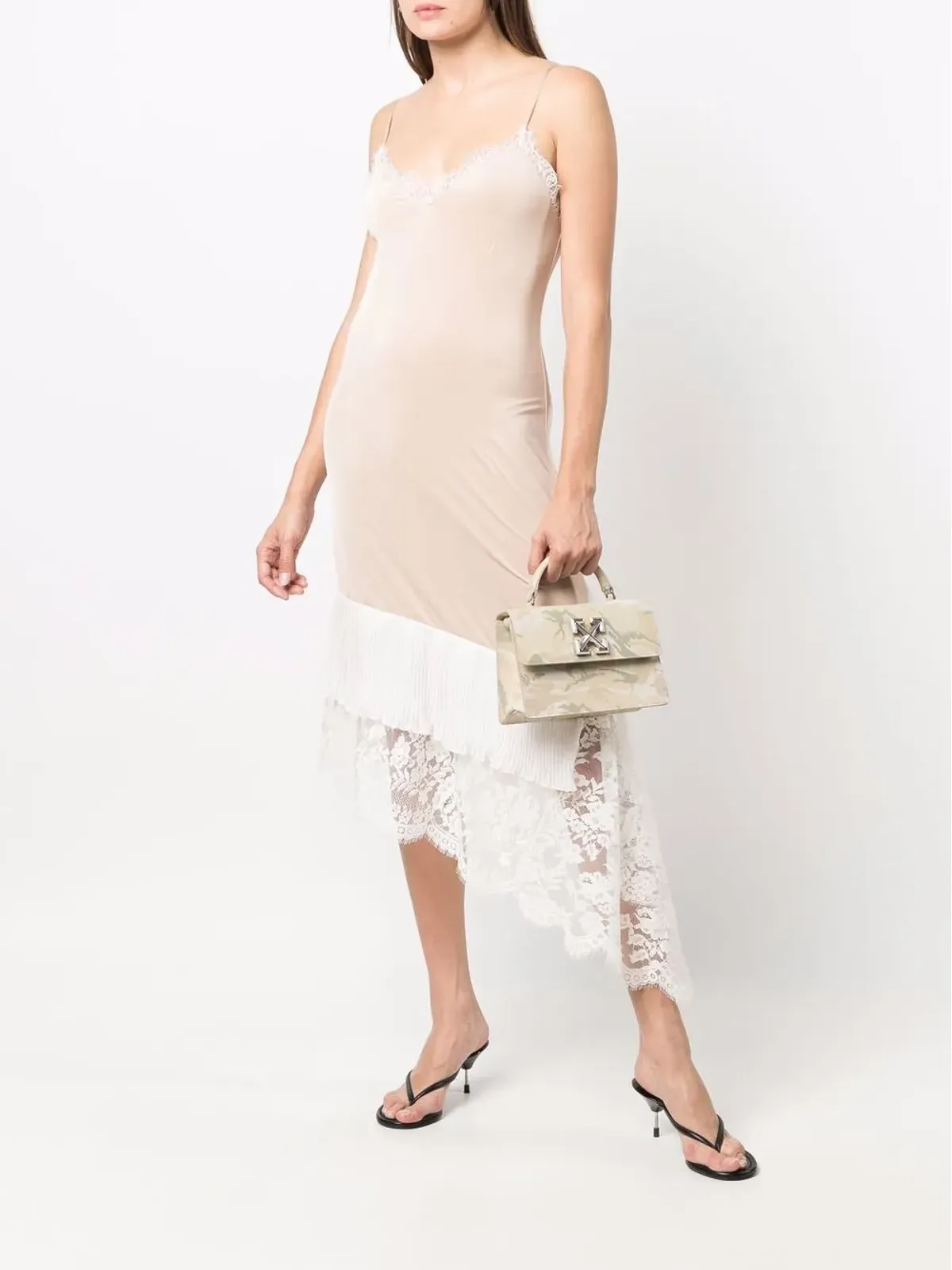 VETEMENTS lace-panelled asymmetric slip dress - Neutrals - 画像2