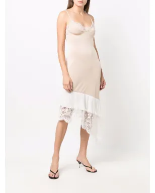 VETEMENTS lace-panelled asymmetric slip dress - Neutrals - サムネイル3