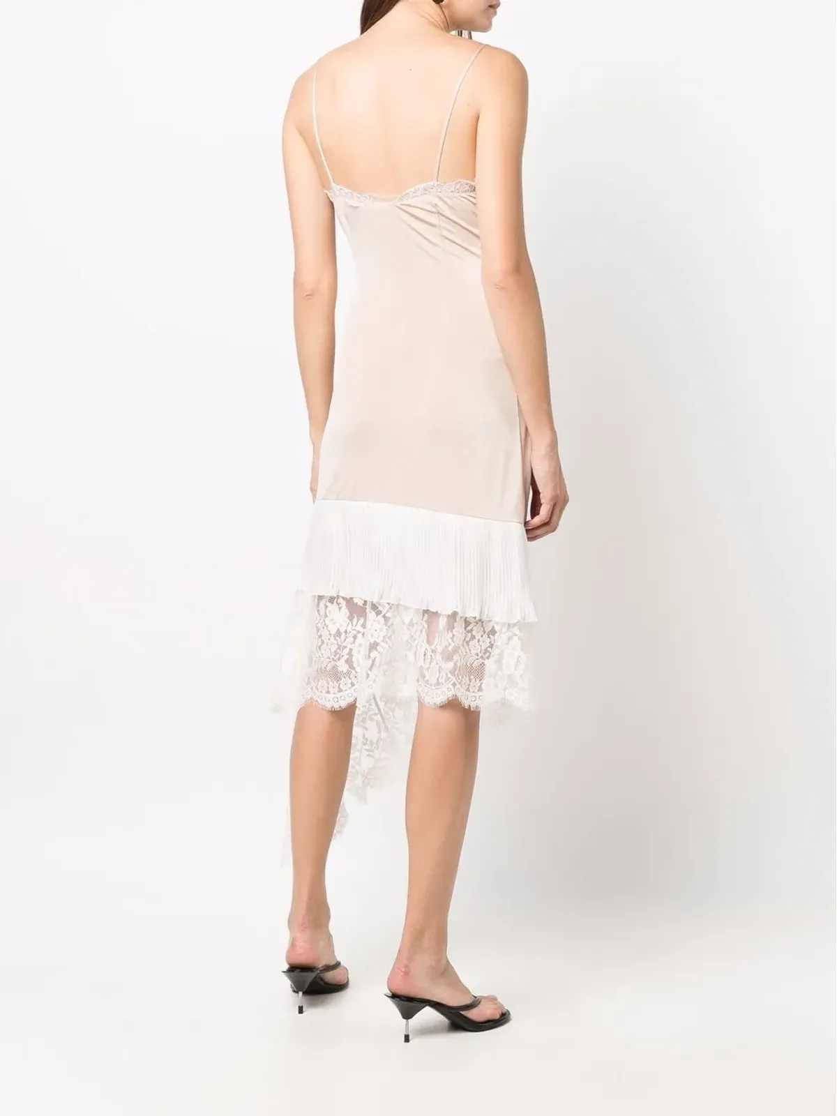 VETEMENTS lace-panelled asymmetric slip dress - Neutrals - 画像4