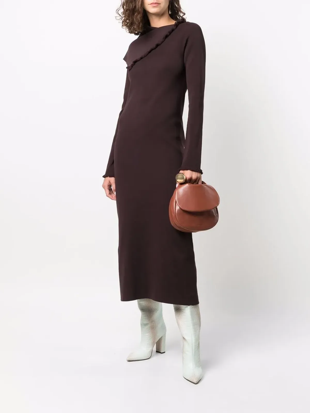 Jil Sander アシンメトリックカラー マキシドレス - 画像2