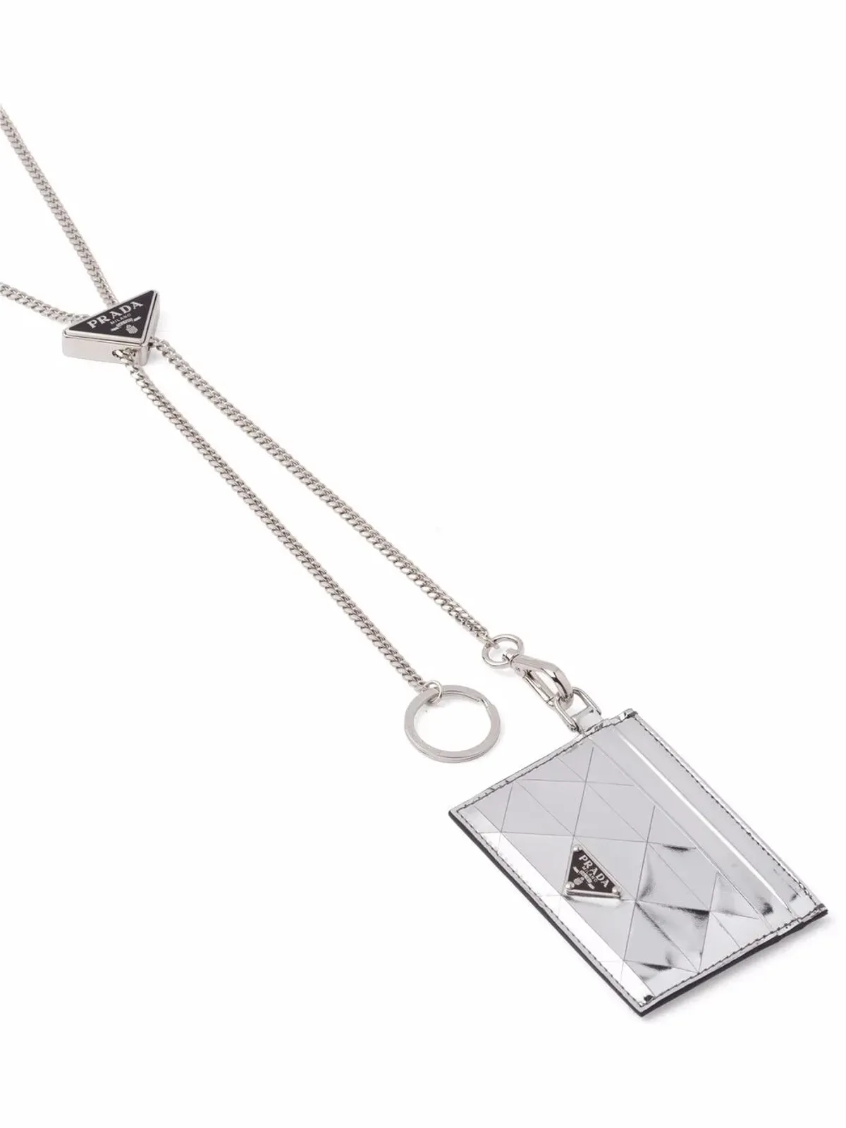 Prada トライアングルパネル ランヤード付きカードホルダー グレー - 画像3