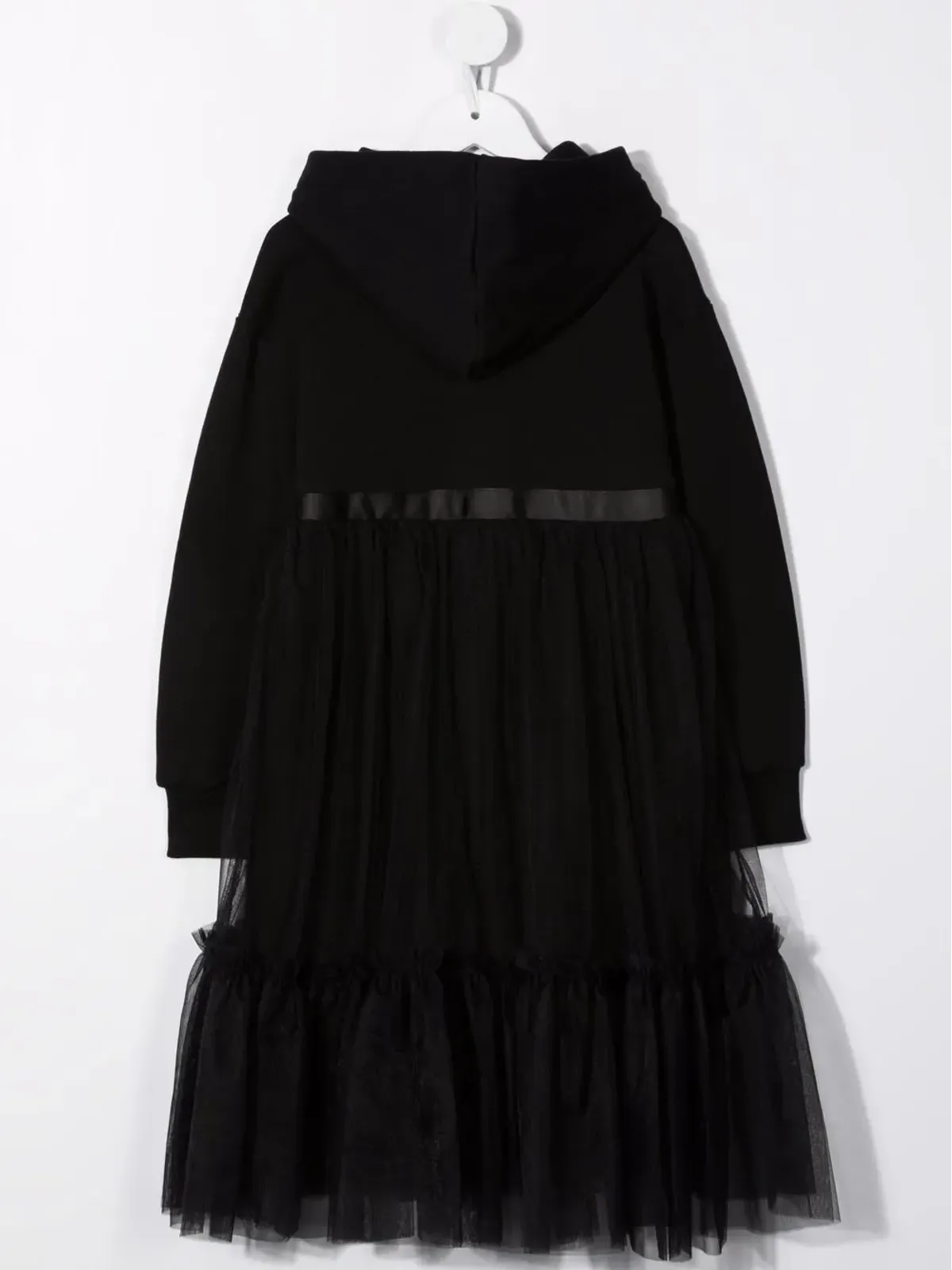 MSGM Kids ロゴプリント フード付きチュールドレス - ブラック - 画像2