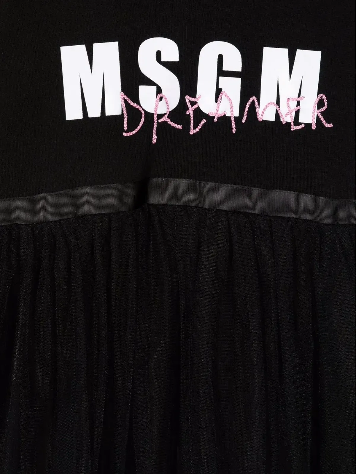 MSGM Kids ロゴプリント フード付きチュールドレス - ブラック - 画像3