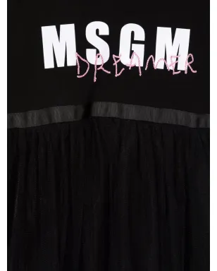 MSGM Kids ロゴプリント フード付きチュールドレス - ブラック - サムネイル3