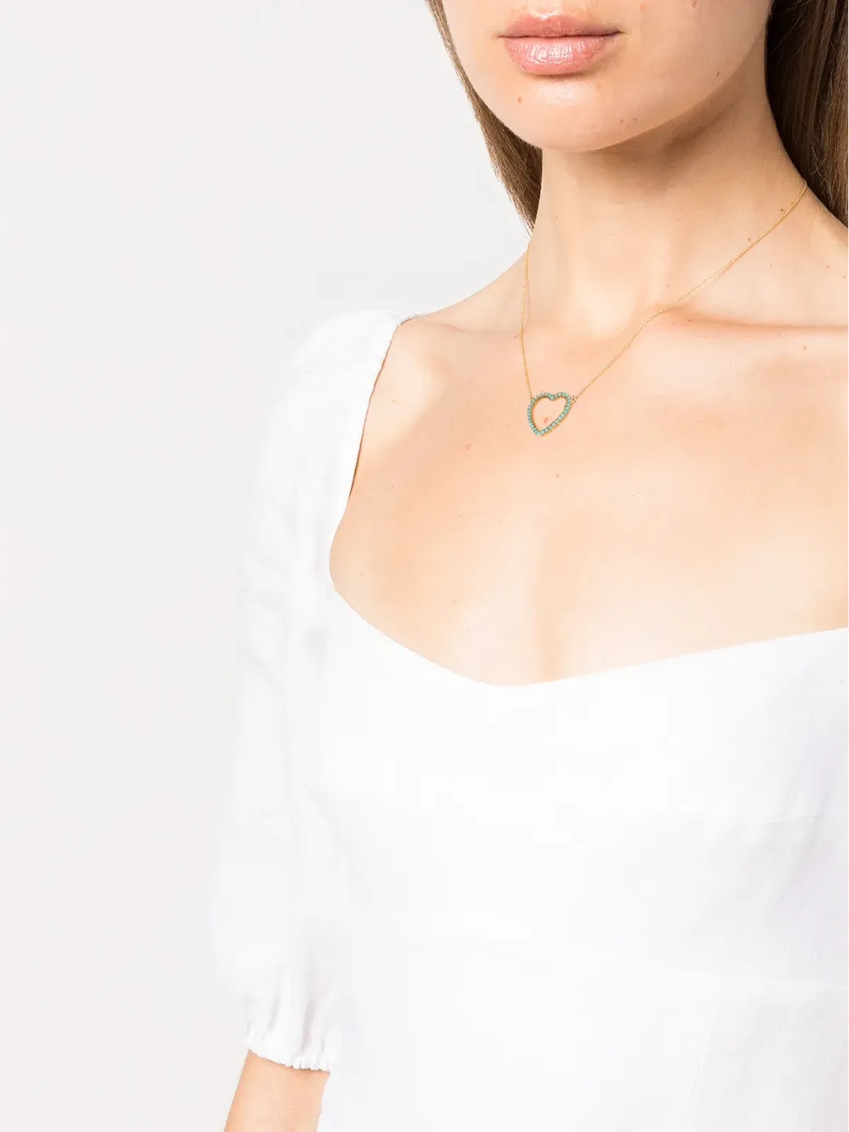 Jennifer Meyer 18kt イエローゴールド ターコイズ 大きなオープンハート ペンダント ネックレス - 画像2
