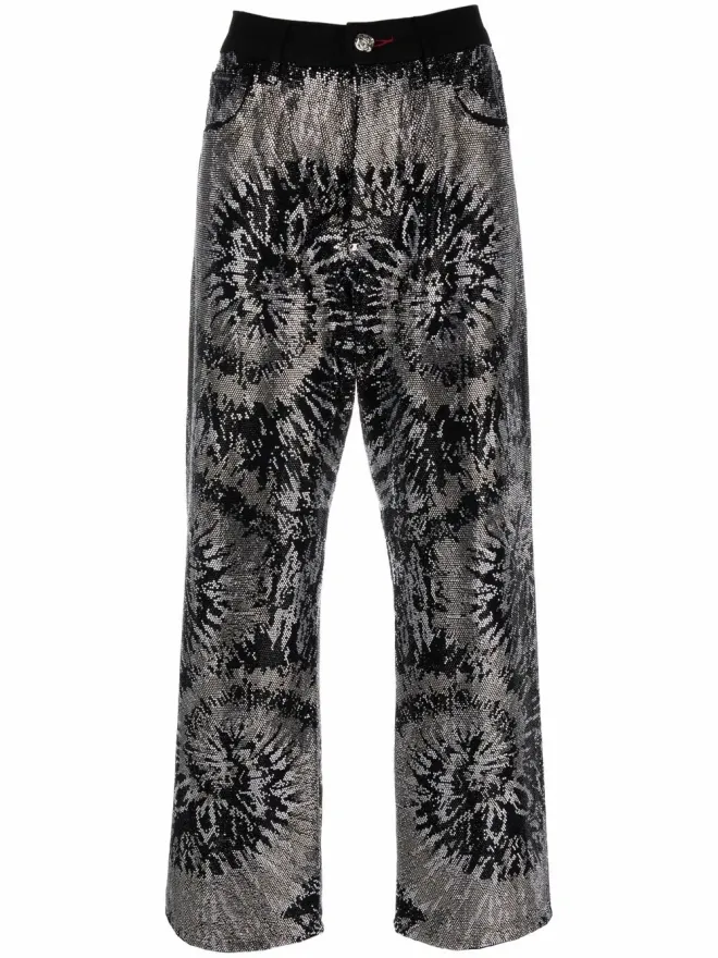 Philipp Plein Philipp Plein エンベリッシュド ワイドレッグジーンズの商品画像