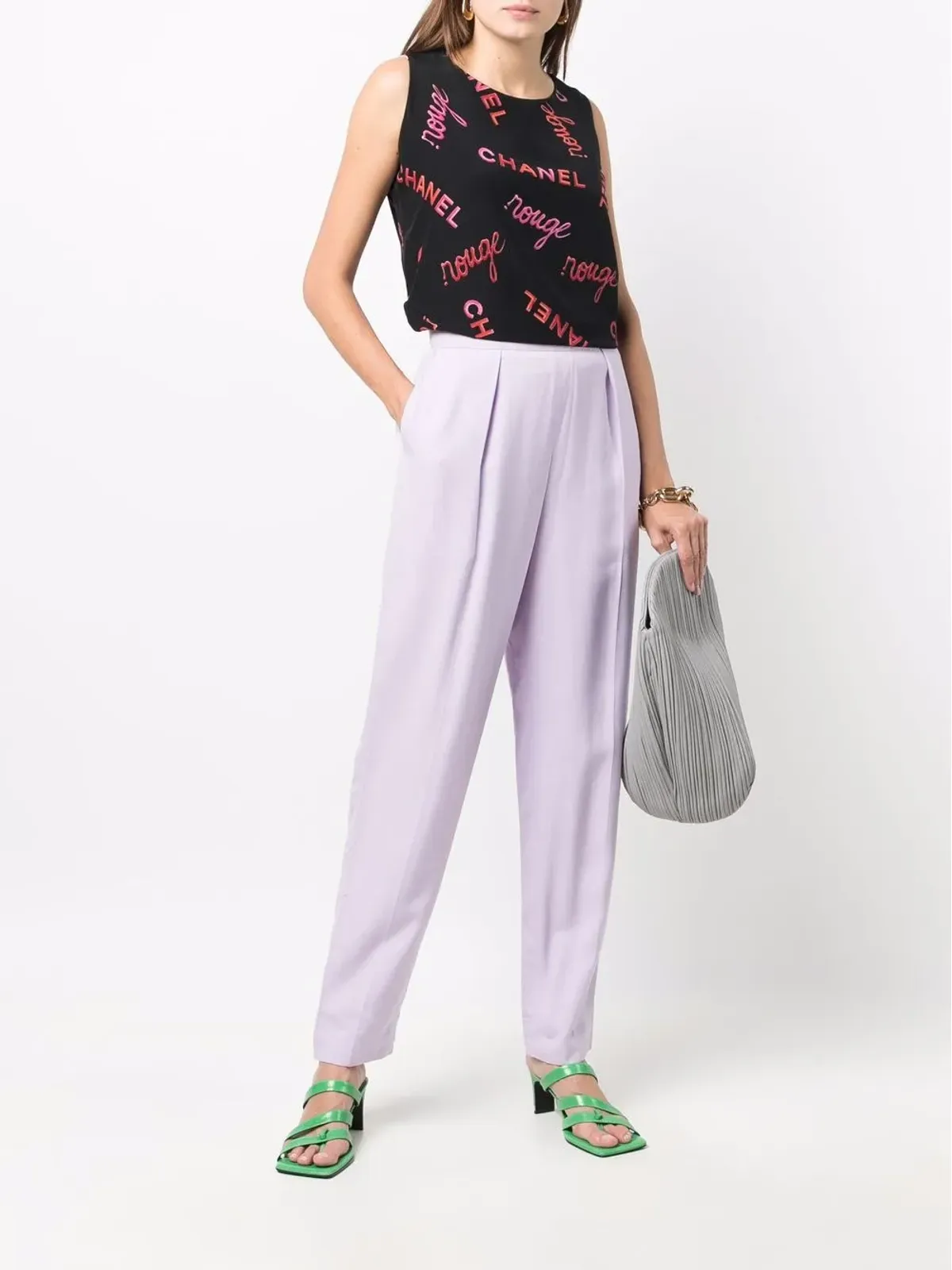 CHANEL Vintage 2000年代 テーラードカット テーパード シルクパンツ - パープル - 画像2
