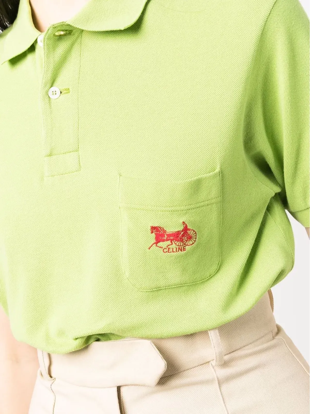 Celine Pre-Owned 1990s logo-embroidered polo shirt - Green - 画像5