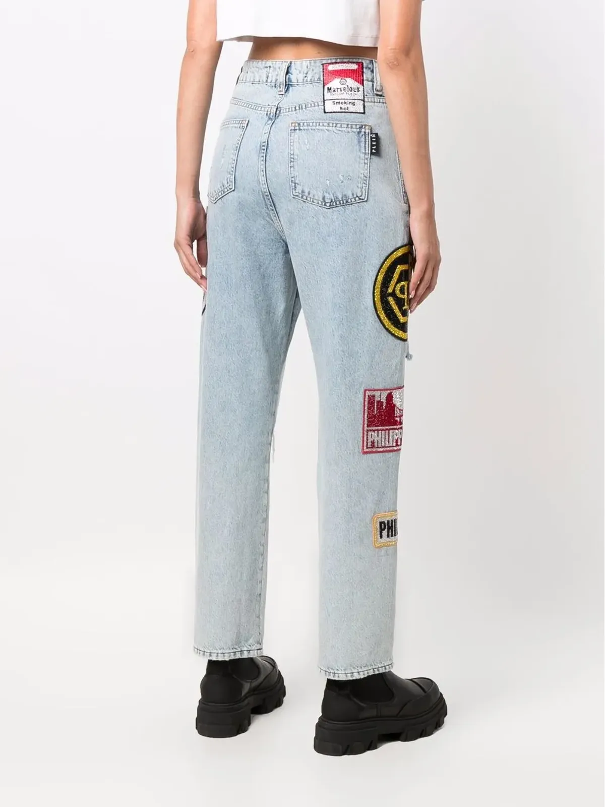 Philipp Plein パッチワーク ボーイフレンドジーンズ ブルー - 画像4