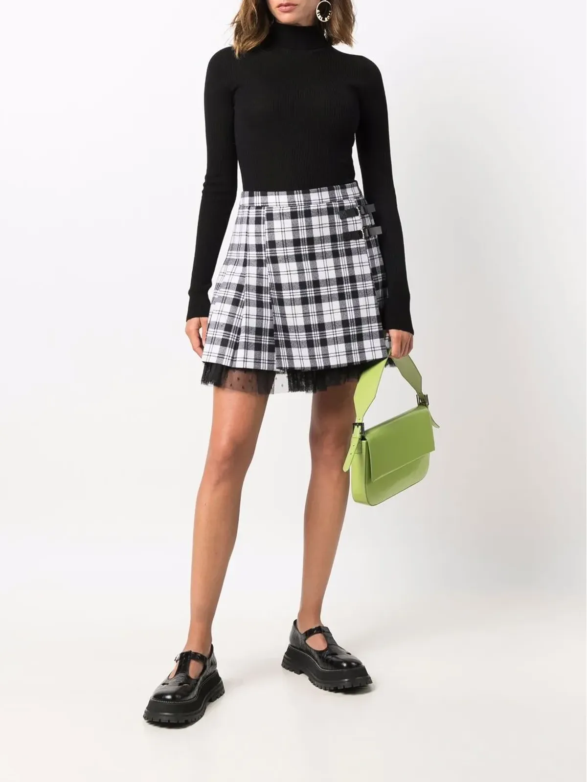 RED Valentino タータンチェック柄プリーツキルトミニスカート - 画像2
