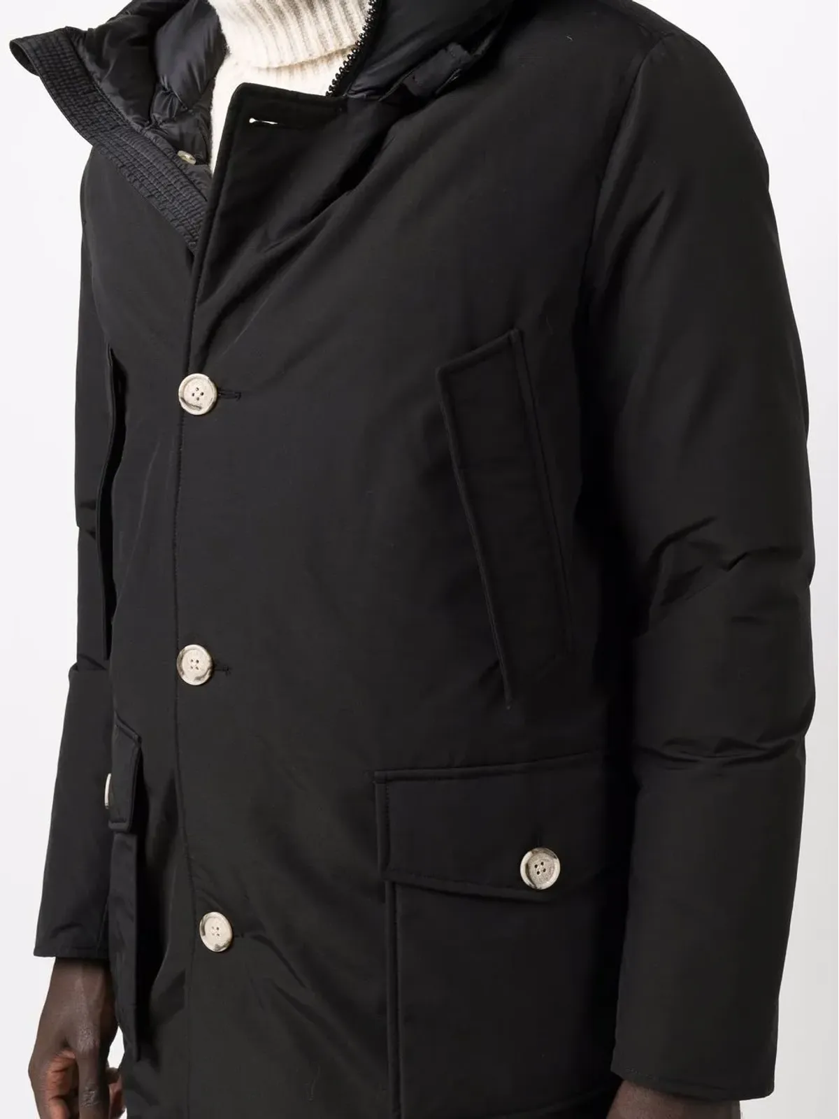 Woolrich ダウンフェザー フード付きコート ブラック - 画像5