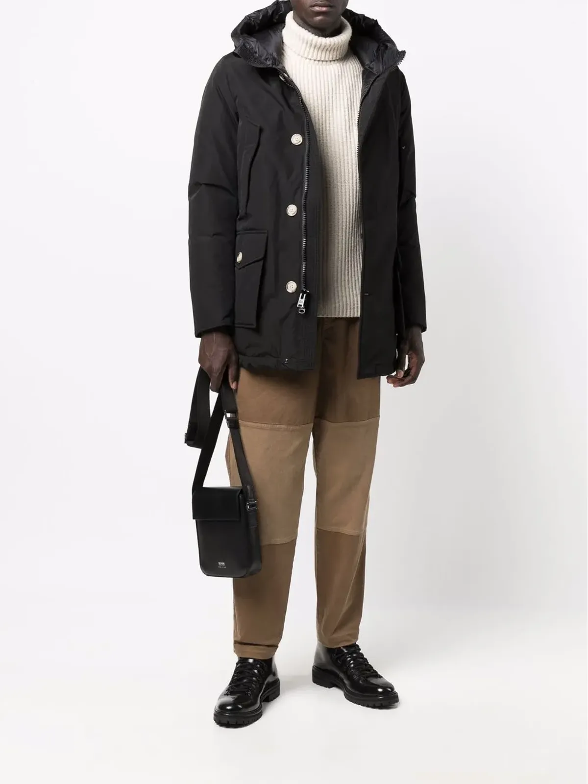 Woolrich ダウンフェザー フード付きコート ブラック - 画像2