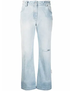 Off-White ハイライズ・ダメージ加工ストレートジーンズ - ブルー - サムネイル1