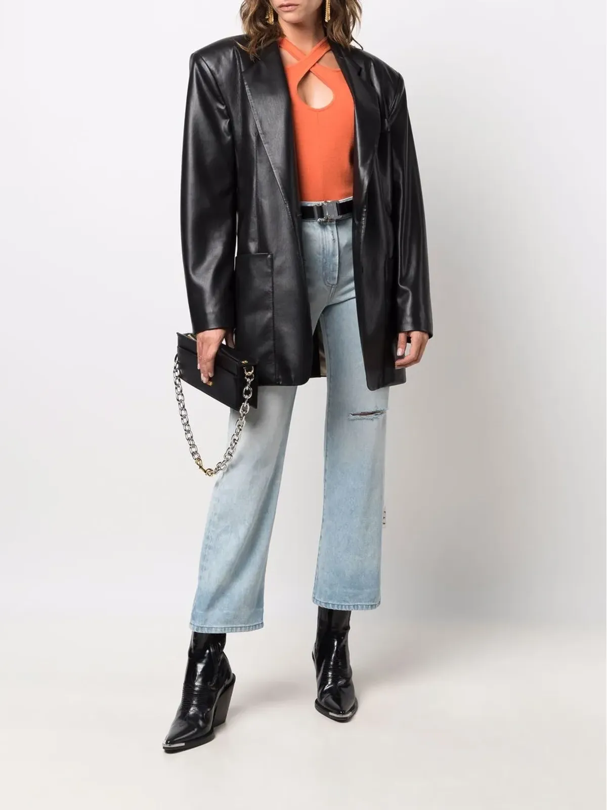 Off-White ハイライズ・ダメージ加工ストレートジーンズ - ブルー - 画像2