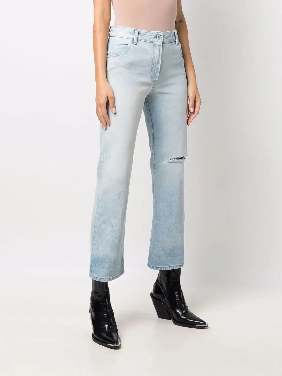 Off-White ハイライズ・ダメージ加工ストレートジーンズ - ブルー - 画像3
