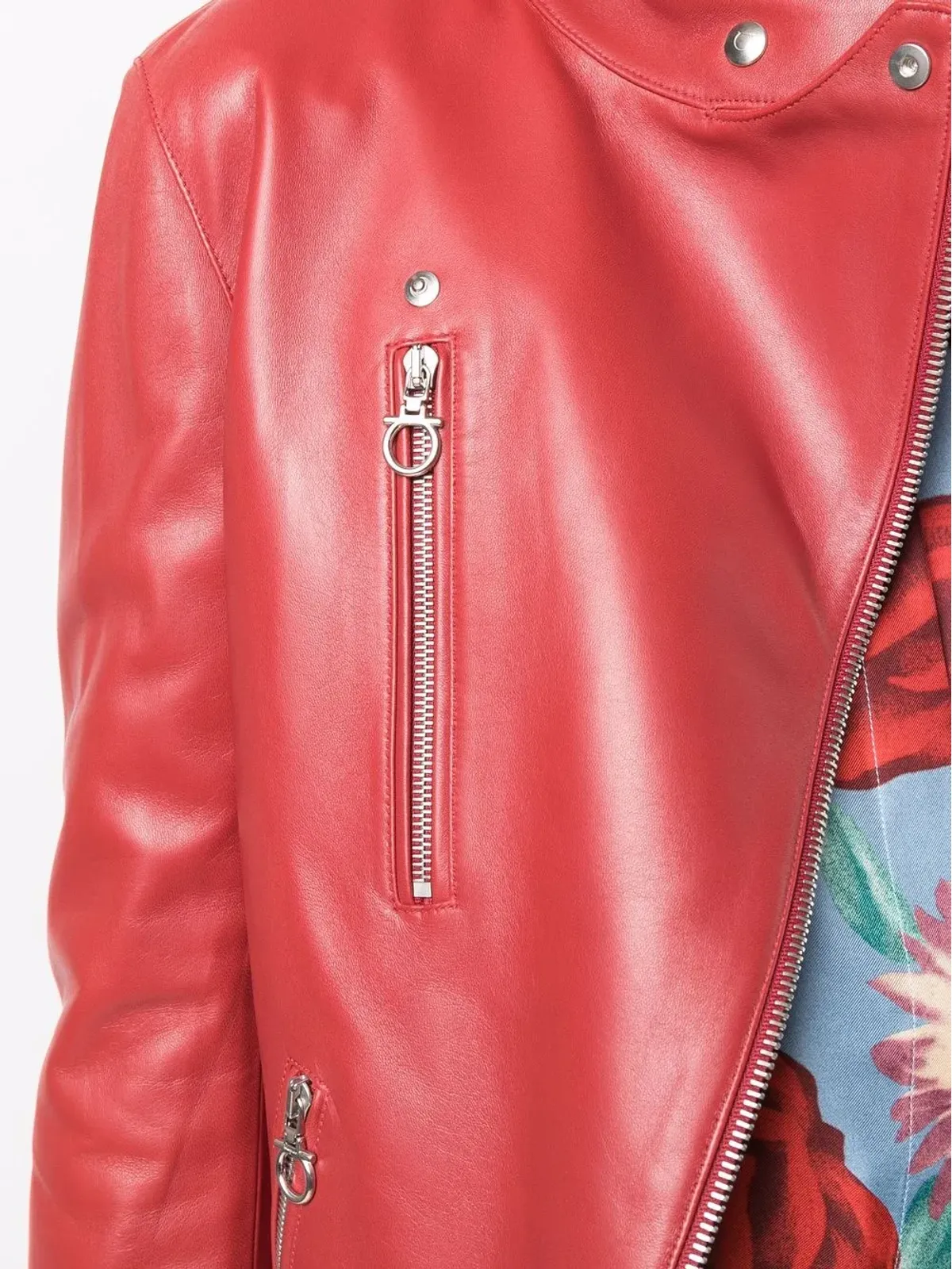 Ferragamo ハイネック レザー ジャケット - レッド - 画像5