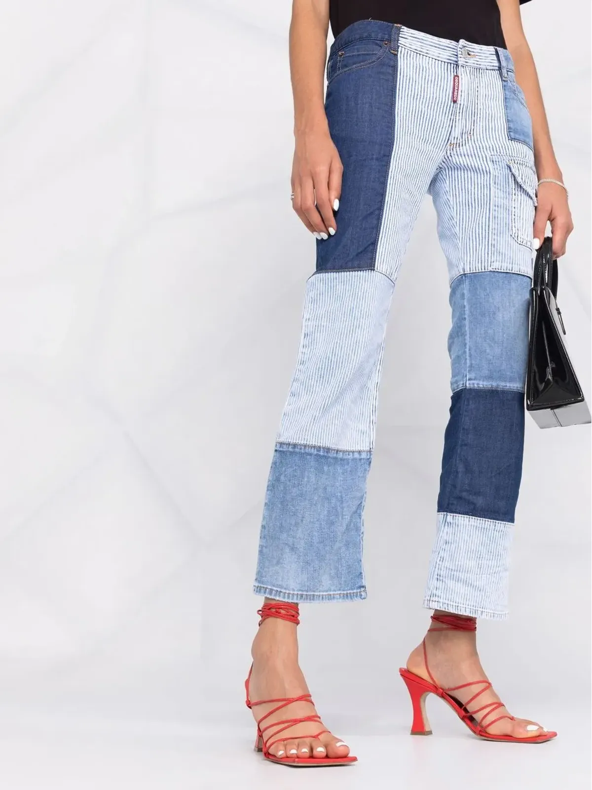 DSQUARED2 クロップド パッチワーク ポケットディテール ジーンズ - 画像3
