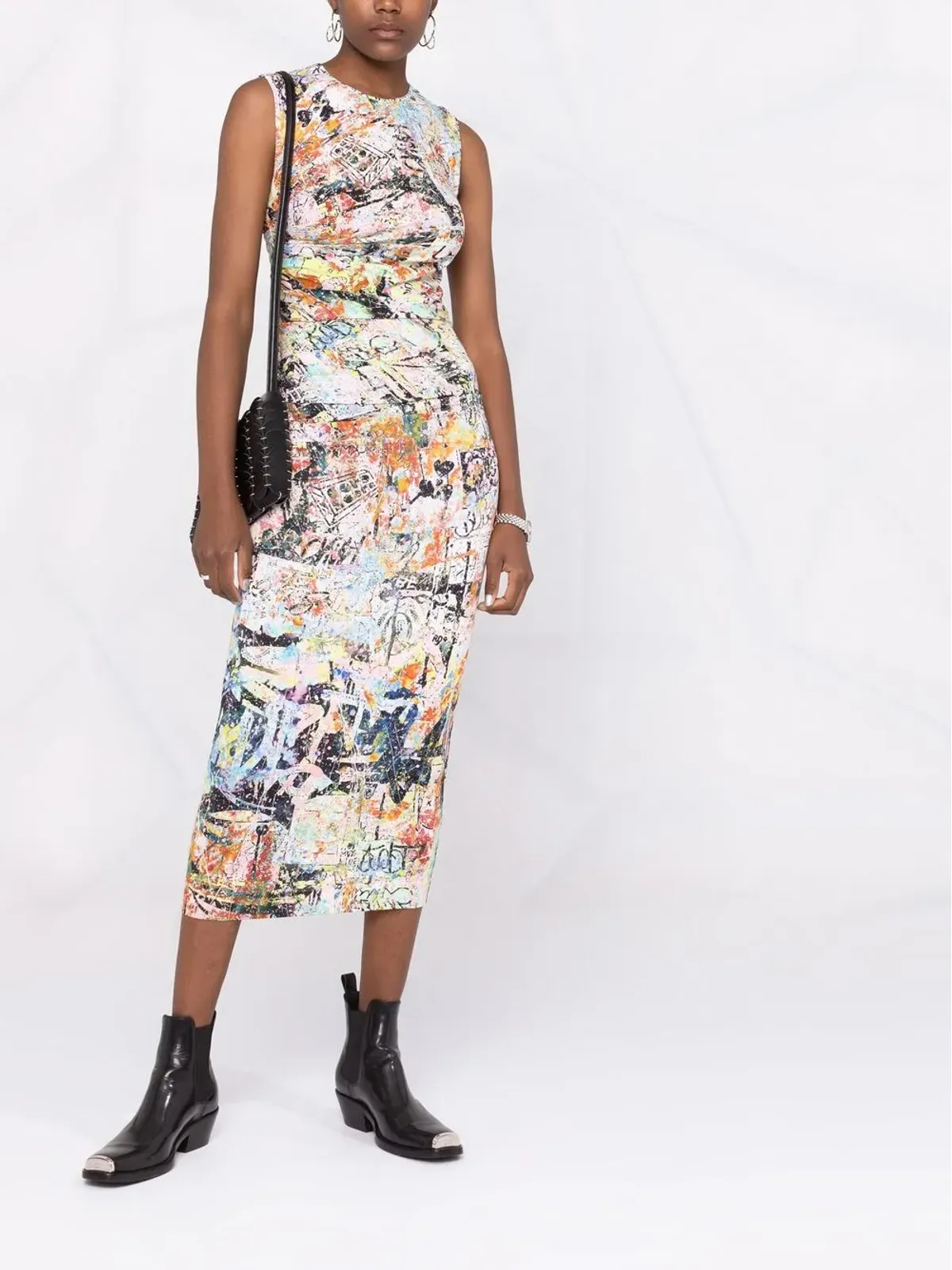 DSQUARED2 アブストラクトプリント ギャザー入りミディドレス - 画像2