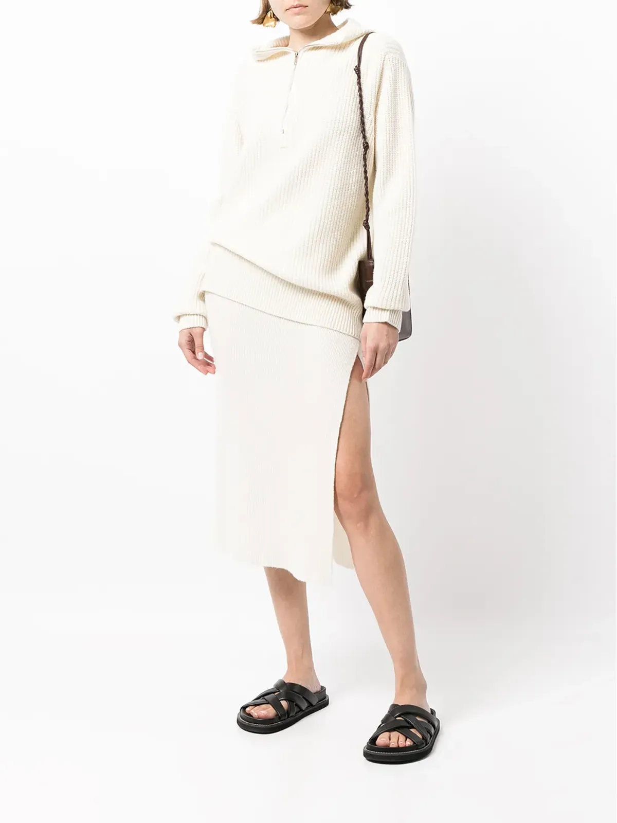 Cashmere In Love オーバーサイズジップ付きカシミヤ混ニットフーディ - 画像2