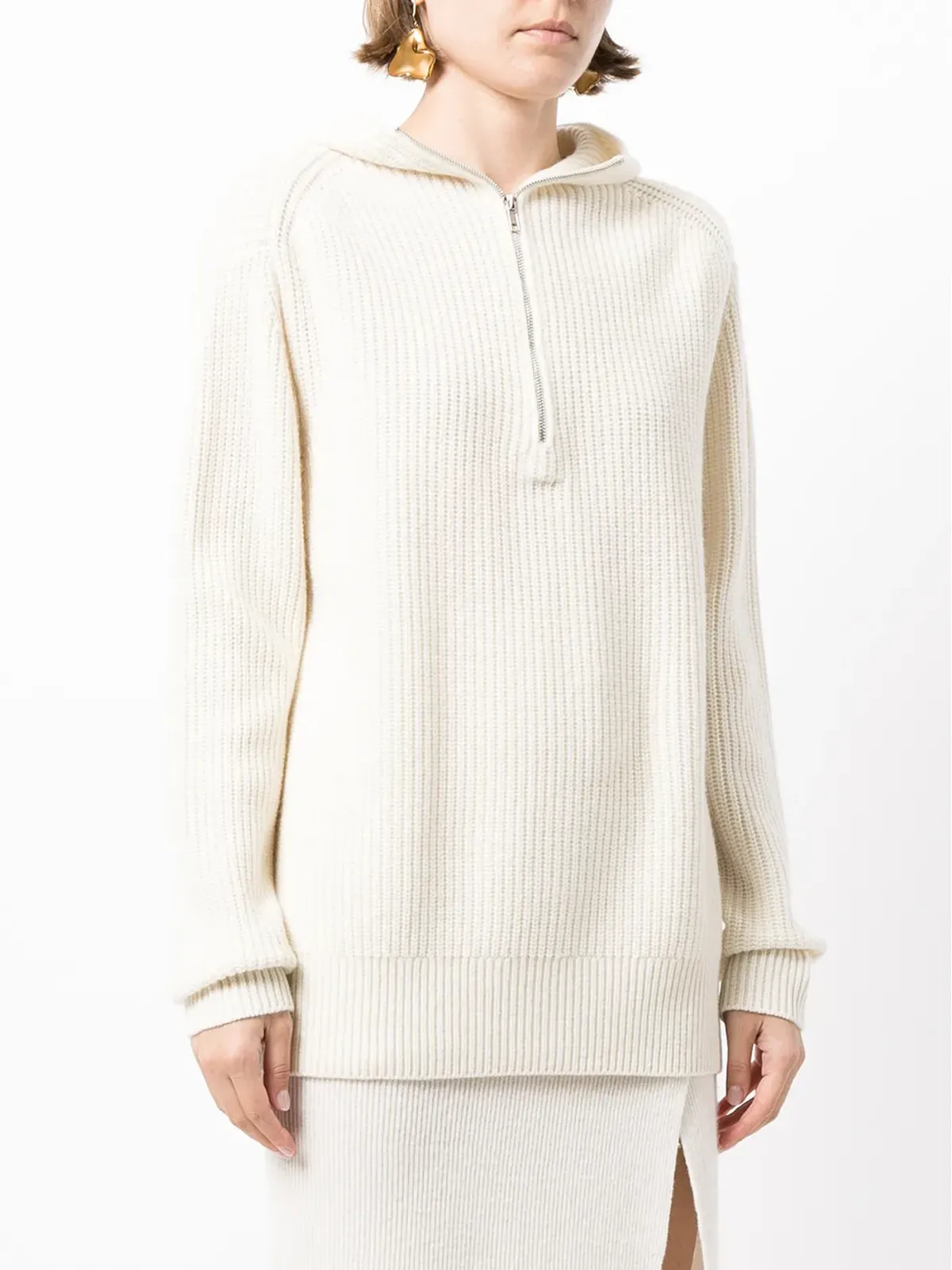 Cashmere In Love オーバーサイズジップ付きカシミヤ混ニットフーディ - 画像3