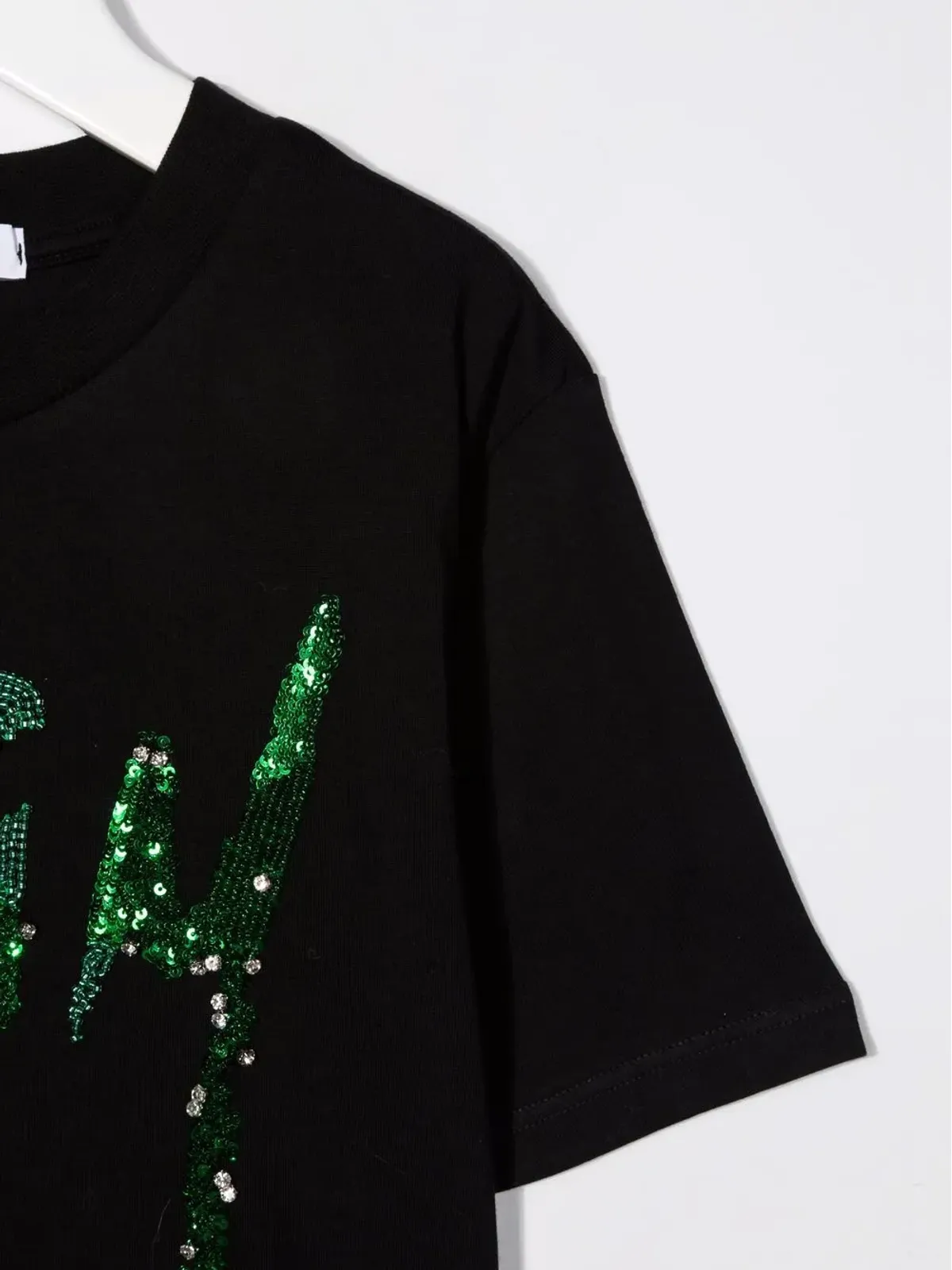 MSGM Kids スパンコールロゴ入りクロップドTシャツ - ブラック - 画像3