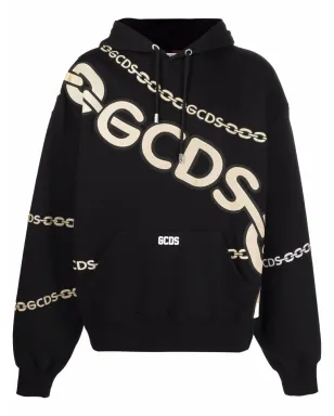 GCDS チェーンリンク ロゴプリント フーディー - ブラック - サムネイル1