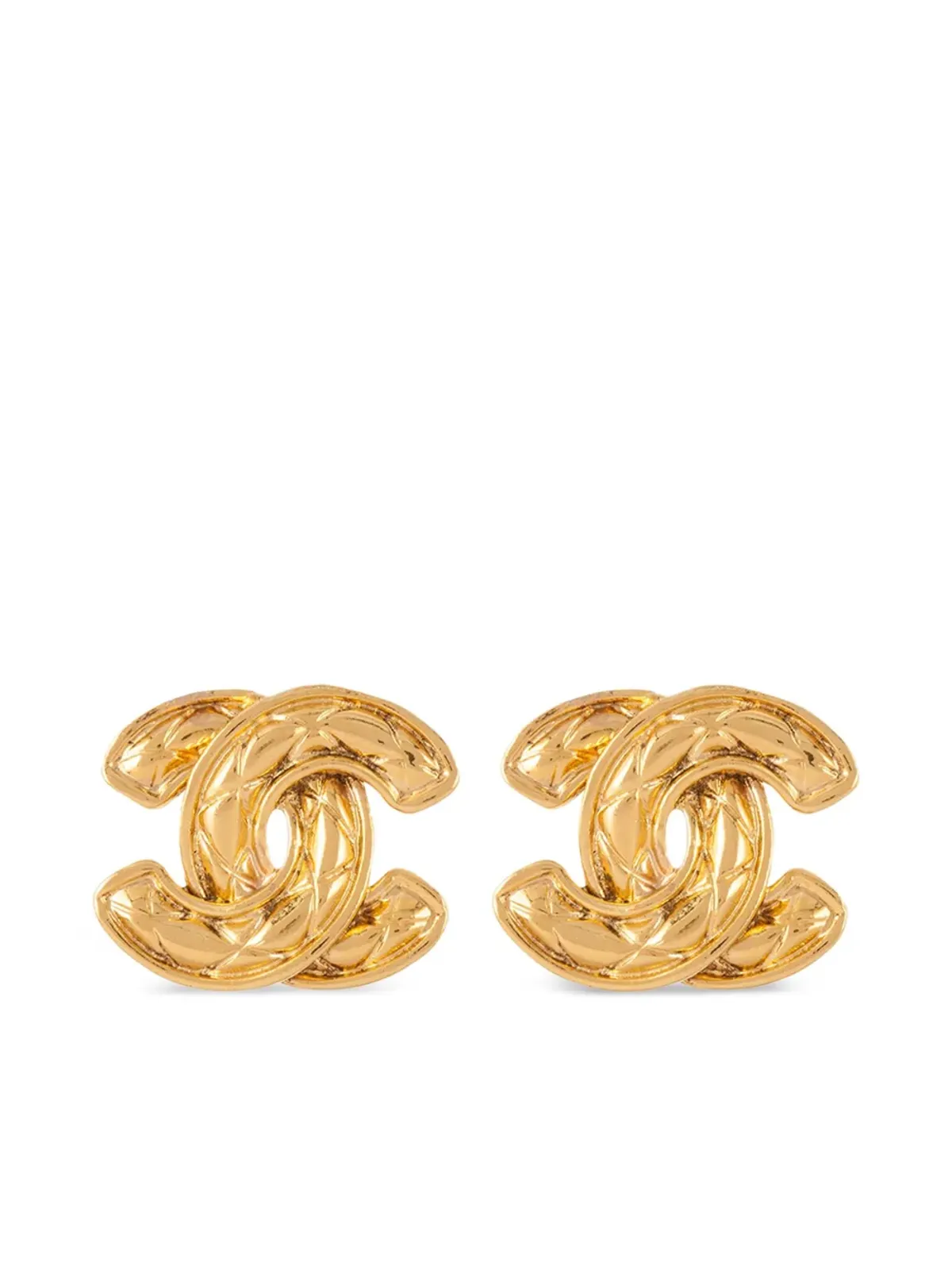 CHANEL Pre-Owned 1980s diamond-quilted CC clip-on earrings - Gold - 画像1
