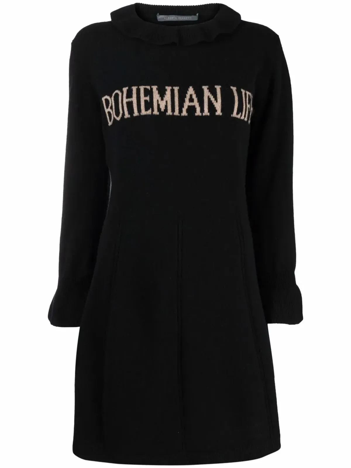 Alberta Ferretti ボヘミアンライフ インターシャ編みドレス（ブラック） - 画像1
