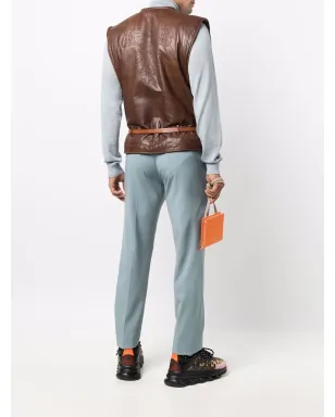 Versace Pre-Owned ベルト付きレザーウェストコート（ブラウン） - サムネイル2