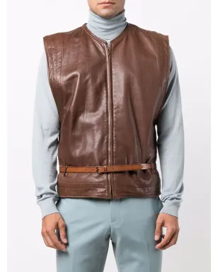 Versace Pre-Owned ベルト付きレザーウェストコート（ブラウン） - サムネイル3