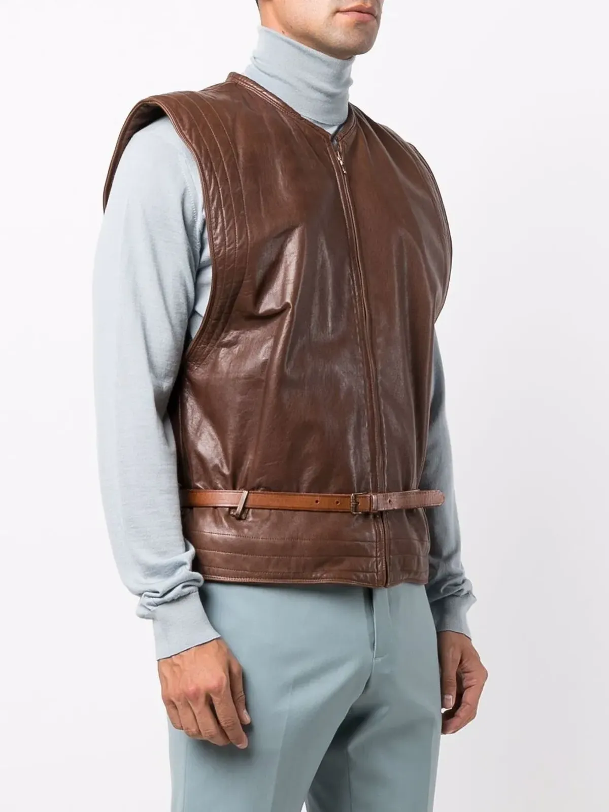 Versace Pre-Owned ベルト付きレザーウェストコート（ブラウン） - 画像4