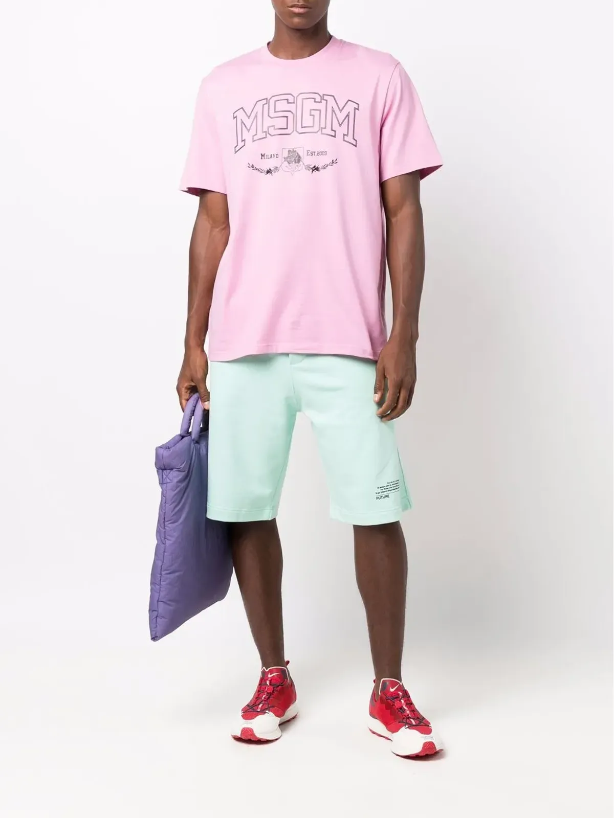 MSGM 膝丈コットントラックショーツ グリーン - 画像2